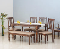 Belgium 6 Seater Dining Set With 4 Chairs & Bench - Dining Set - Furniselan - Grey-Finish