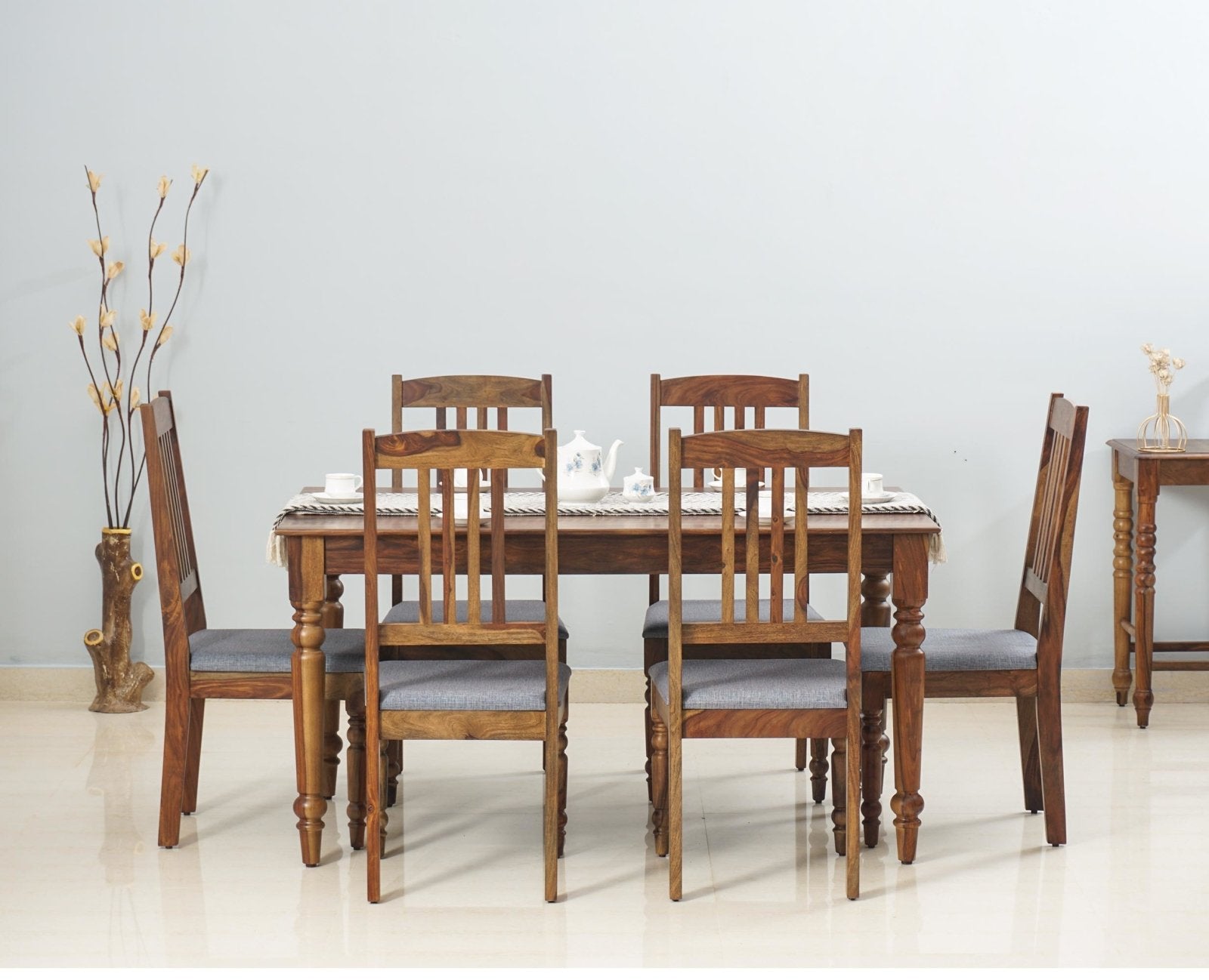 Belgium 6 Seater Dining Set With 6 Chairs - Dining Set - Furniselan - Teak-Finish