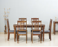 Belgium 6 Seater Dining Set With 6 Chairs - Dining Set - Furniselan - Teak-Finish