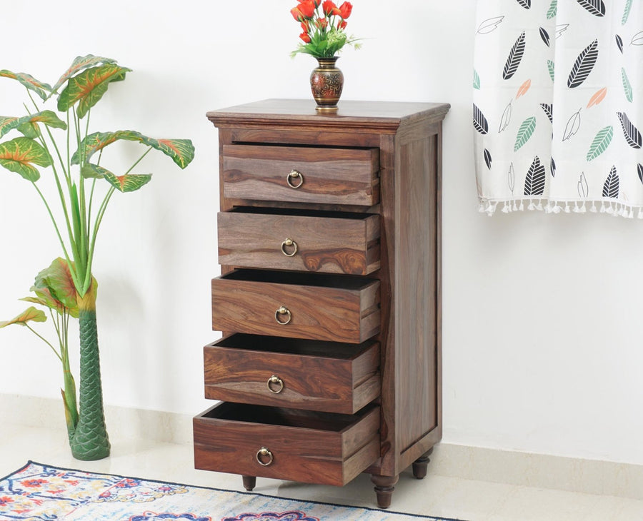 Belgium Sheesham Wood Tall Chest Of Drawer - Furniselan - Grey-Finish