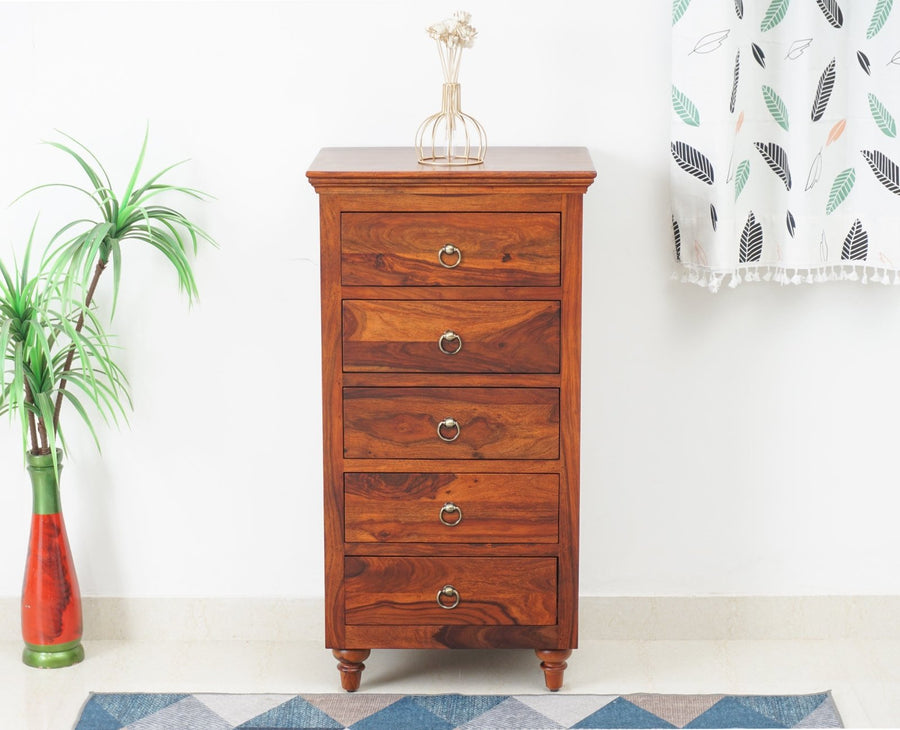 Belgium Sheesham Wood Tall Chest Of Drawer - Furniselan - Maple-Finish