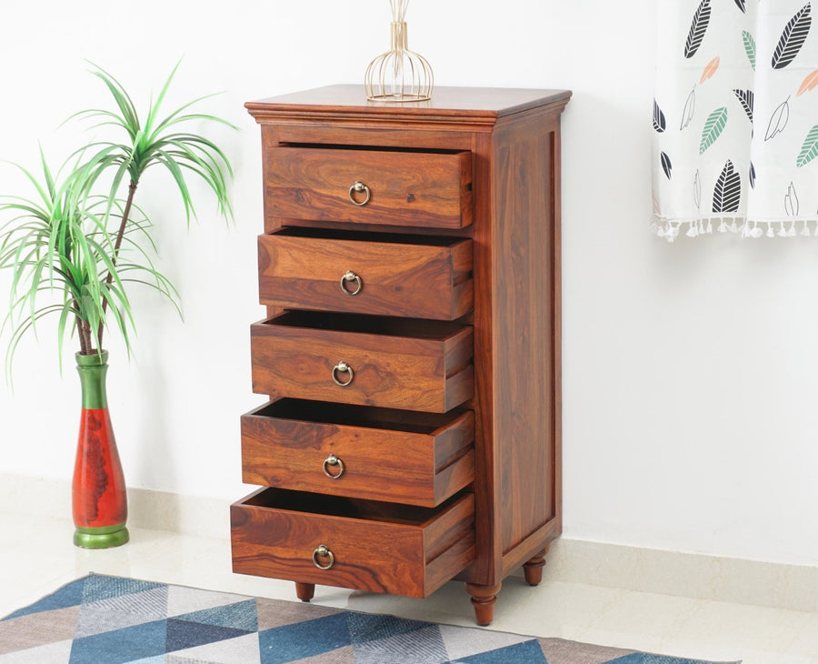 Belgium Sheesham Wood Tall Chest Of Drawer - Furniselan - Maple-Finish