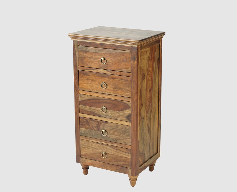 Belgium Sheesham Wood Tall Chest Of Drawer - Furniselan - Teak-Finish
