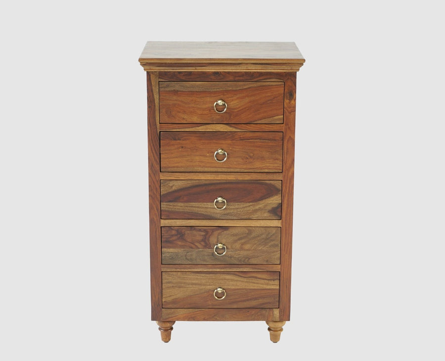 Belgium Sheesham Wood Tall Chest Of Drawer - Furniselan - Teak-Finish