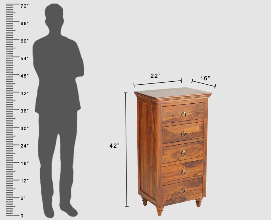Belgium Sheesham Wood Tall Chest Of Drawer - Furniselan - Maple-Finish