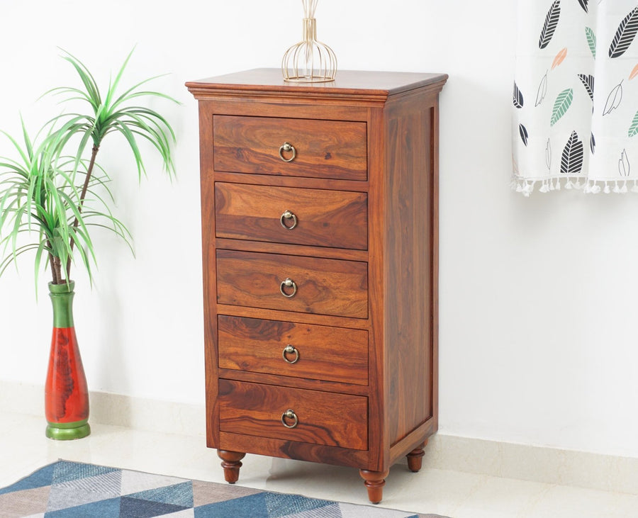 Belgium Sheesham Wood Tall Chest Of Drawer - Furniselan - Maple-Finish