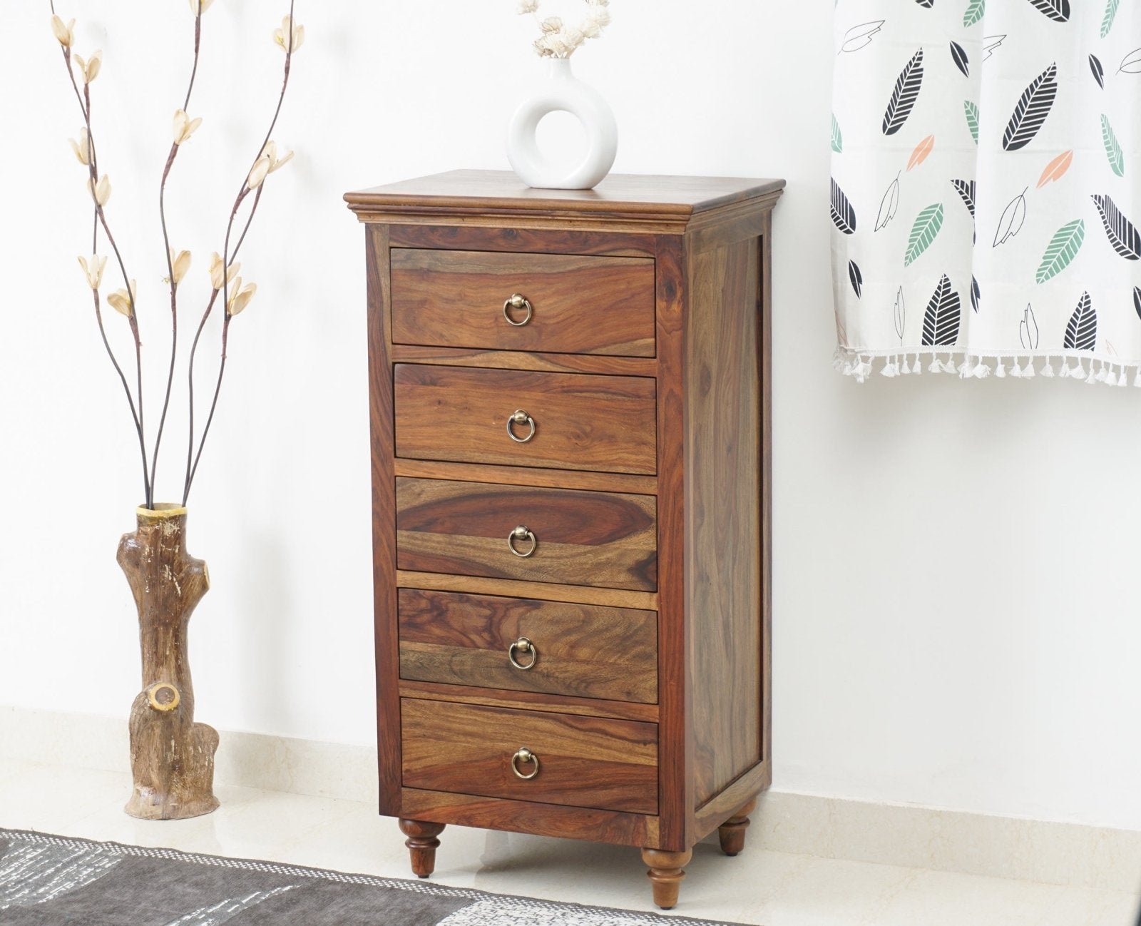 Belgium Sheesham Wood Tall Chest Of Drawer - Furniselan - Teak-Finish