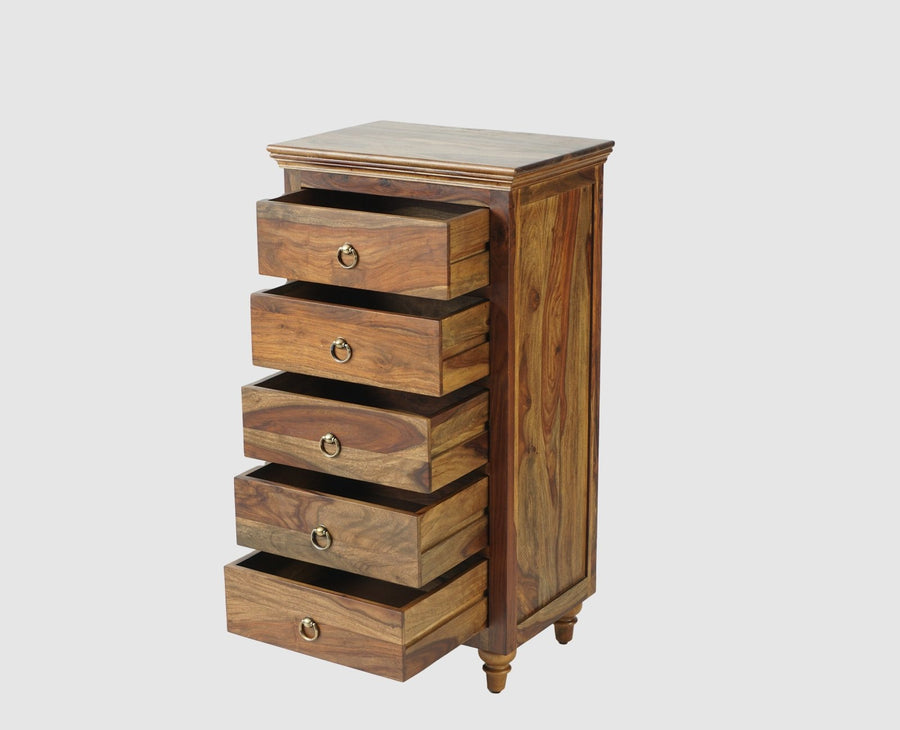 Belgium Sheesham Wood Tall Chest Of Drawer - Furniselan - Teak-Finish