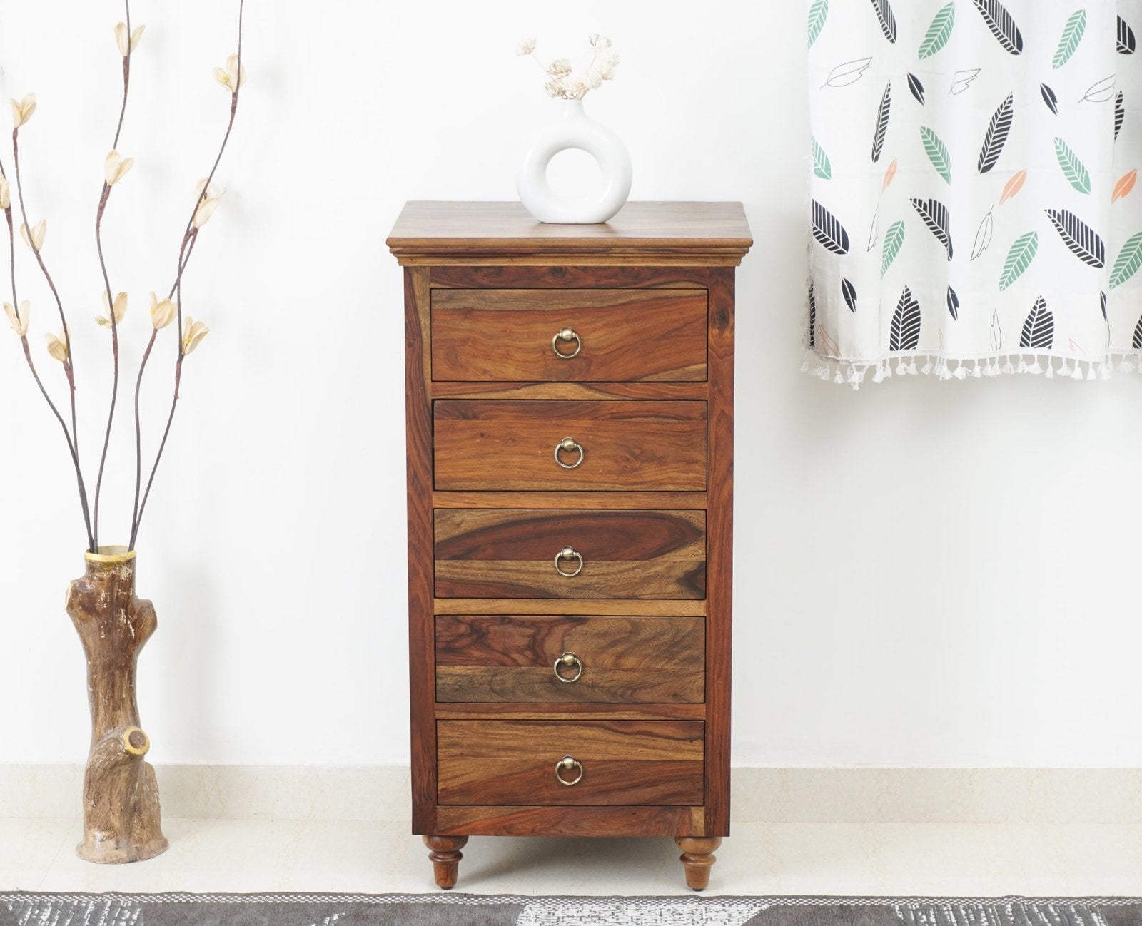 Belgium Sheesham Wood Tall Chest Of Drawer - Furniselan - Teak-Finish