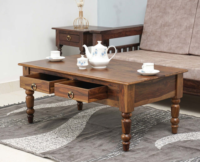 Belgium Sheesham Wood Two Drawer Coffee Table - Furniselan - Teak-Finish