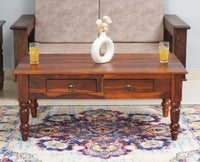 Belgium Sheesham Wood Two Drawer Coffee Table - Furniselan - Maple-Finish