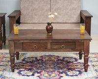 Belgium Sheesham Wood Two Drawer Coffee Table - Furniselan - Grey-Finish