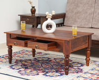 Belgium Sheesham Wood Two Drawer Coffee Table - Furniselan - Maple-Finish
