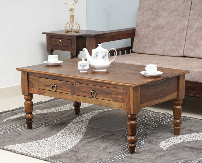 Belgium Sheesham Wood Two Drawer Coffee Table - Furniselan