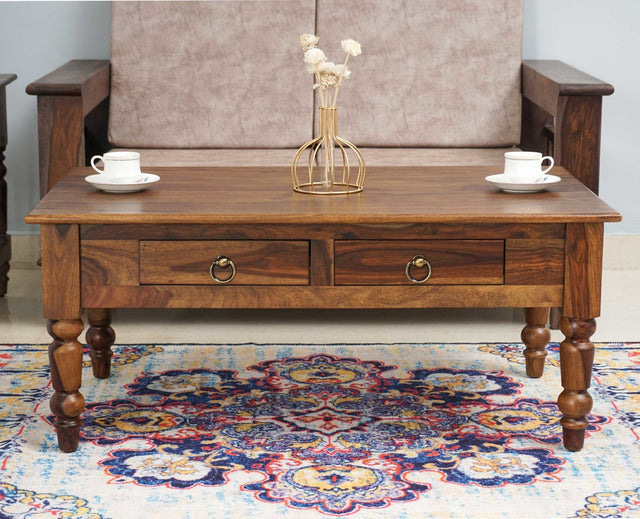 Belgium Sheesham Wood Two Drawer Coffee Table - Furniselan - Teak-Finish