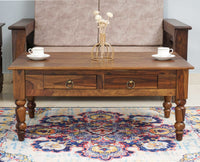 Belgium Sheesham Wood Two Drawer Coffee Table - Furniselan - Teak-Finish