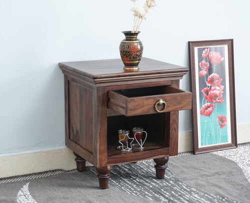 Belgium Solid Wood Bedside Table - Furniselan - Grey-Finish