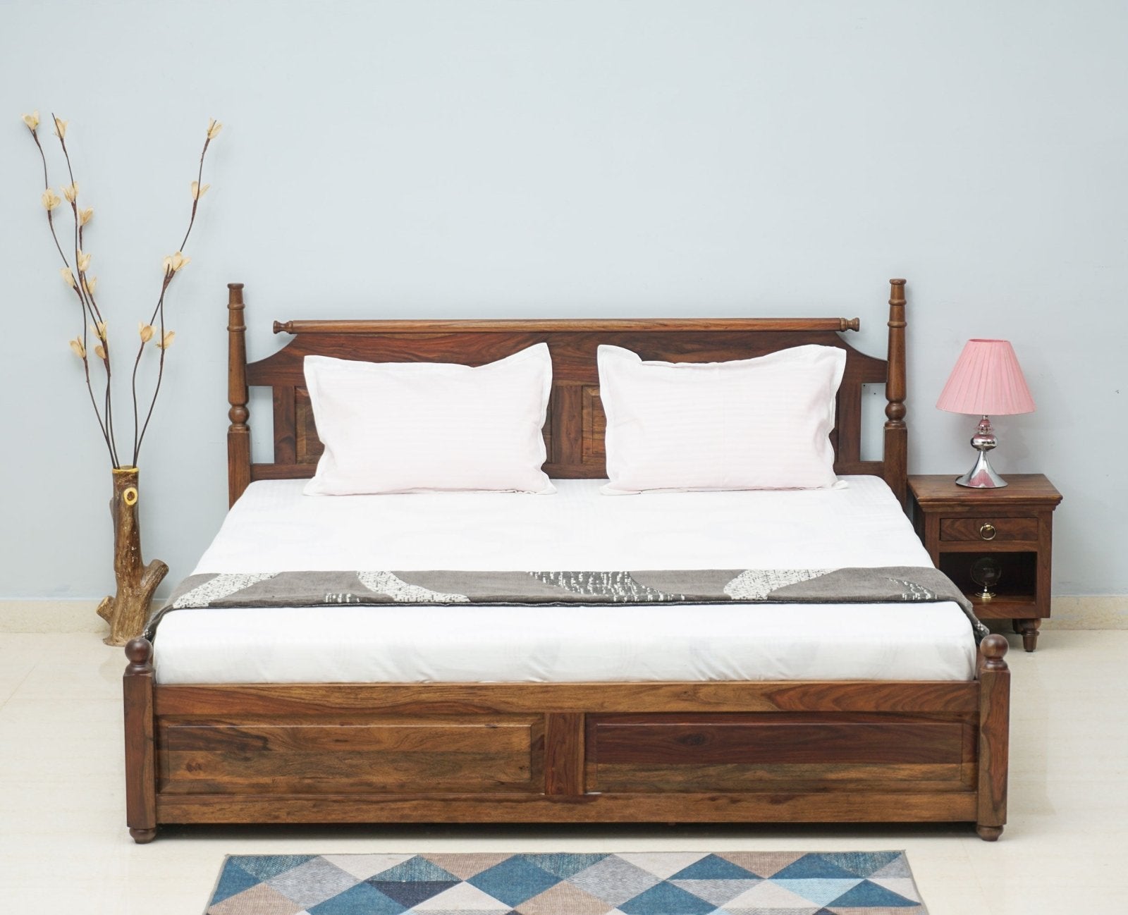 Belgium Solid Wood King Size Bed With Storage Drawer - Furniselan-Teak-Finish