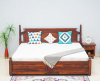 Belgium Solid Wood King Size Bed With Storage Drawer - Furniselan-Maple-Finish