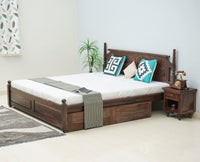 Belgium Solid Wood Queen Size Bed With Storage Drawer - Furniselan-Grey-Finish