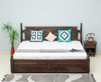 Belgium Solid Wood Queen Size Bed With Storage Drawer - Furniselan-Grey-Finish