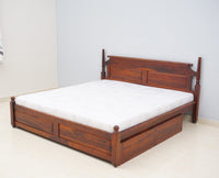 Belgium Solid Wood Queen Size Bed With Storage Drawer - Furniselan-Maple-Finish