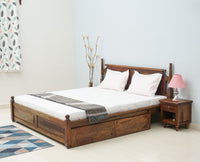 Belgium Solid Wood Queen Size Bed With Storage Drawer - Furniselan-Teak-Finish