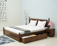 Belgium Solid Wood Queen Size Bed With Storage Drawer - Furniselan-Teak-Finish