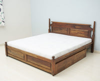 Belgium Solid Wood Queen Size Bed With Storage Drawer - Furniselan-Teak-Finish