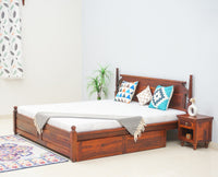 Belgium Solid Wood Queen Size Bed With Storage Drawer - Furniselan-Maple-Finish