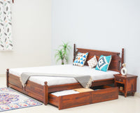Belgium Solid Wood Queen Size Bed With Storage Drawer - Furniselan-Maple-Finish