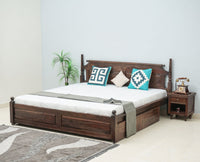 Belgium Solid Wood Queen Size Bed With Storage Drawer - Furniselan-Grey-Finish