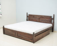 Belgium Solid Wood Queen Size Bed With Storage Drawer - Furniselan-Grey-Finish