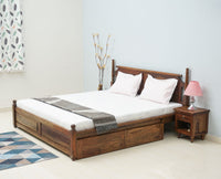 Belgium Solid Wood Queen Size Bed With Storage Drawer - Furniselan-Teak-Finish
