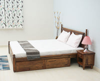 Belgium Solid Wood Queen Size Bed With Storage Drawer - Furniselan-Teak-Finish