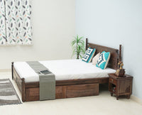 Belgium Solid Wood Queen Size Bed With Storage Drawer - Furniselan-Grey-Finish