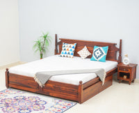 Belgium Solid Wood Queen Size Bed With Storage Drawer - Furniselan-Maple-Finish