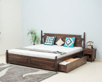 Belgium Solid Wood Queen Size Bed With Storage Drawer - Furniselan-Grey-Finish