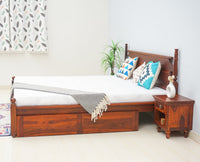 Belgium Solid Wood Queen Size Bed With Storage Drawer - Furniselan-Maple-Finish