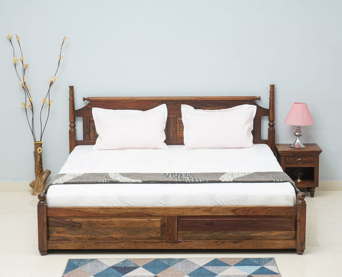 Belgium Solid Wood Queen Size Bed With Storage Drawer - Furniselan
