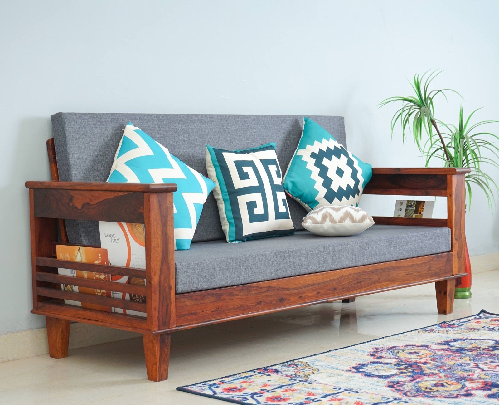 Bikaner Sheesham Wood 3 Seater Sofa - Three Seater Sofa - Furniselan - Maple-Finish