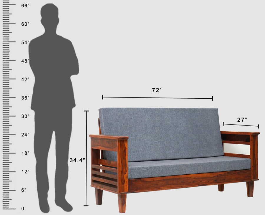 Bikaner Sheesham Wood 3 Seater Sofa - Three Seater Sofa - Furniselan - Maple-Finish