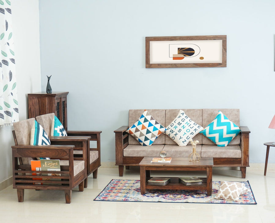 Bikaner Sheesham Wood 5 Seater Sofa With Coffee Table-3+1+1+Table - sofa - Furniselan - Grey-Finish