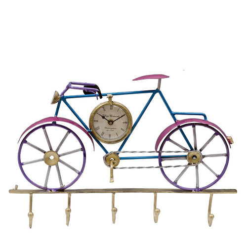 Blue Iron Cycle Key Holder With Clock - Furniselan