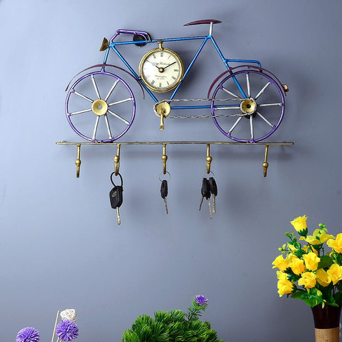 Blue Iron Cycle Key Holder With Clock - Furniselan