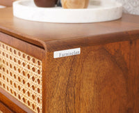 Boston Sold Wood Rattan Cane Two Drawer Bedside Table - Bedside Table - Furniselan Brown-Finish 