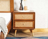Boston Solid Wood Rattan Cane Two Drawer Bedside Table