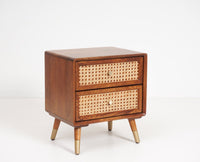 Boston Sold Wood Rattan Cane Two Drawer Bedside Table - Bedside Table - Furniselan Brown-Finish