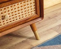 Boston Sold Wood Rattan Cane Two Drawer Bedside Table - Bedside Table - Furniselan Brown-Finish