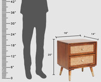 Boston Sold Wood Rattan Cane Two Drawer Bedside Table - Bedside Table - Furniselan Brown-Finish